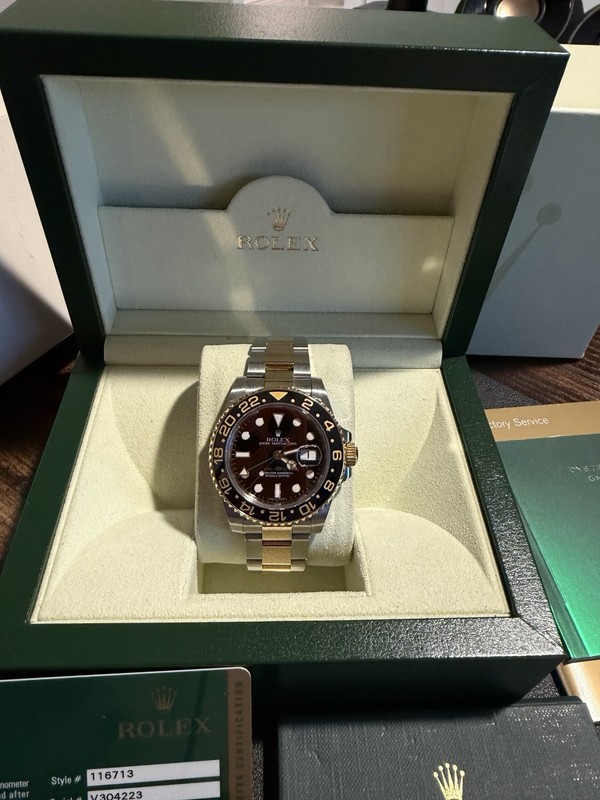 Rolex GMT-Master II Ceramic 116713LN  Two Tone Yellow Gold Steel Box Papers
