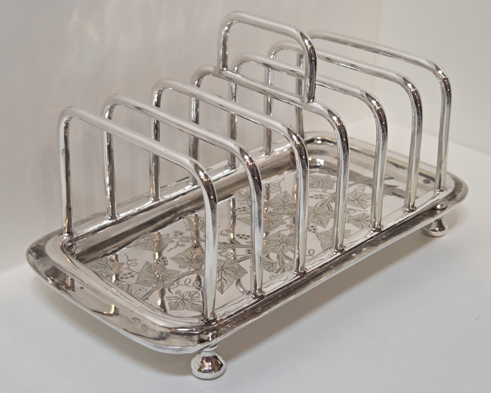 Antique English Toast Rack Engraved, c. 1900 Silver plate, Atkins Bros Sheffield