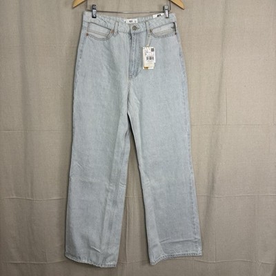 MNG by Mango Womens Boho Western Denim Jeans Size 8 Lt Wash Wide Leg High Rise