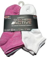 Skechers Active Socks Womens 6-9.5 Qtr Crew 6 Pairs Arch Support Cushioned Black