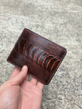 Real Dark Brown Ostrich Leg Leather Bifold Wallet Cardholder Men Wallet Handmade