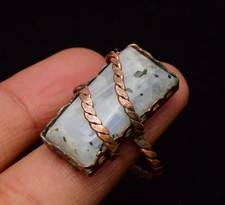 Rainbow Moonstone Gemstone Copper Wire Wrapped Handmade Jewelry Ring Size 11