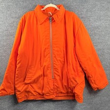 Vintage XL Hunters Orange Quilted Insulated Work Jacket Removable Hood 70s 80s