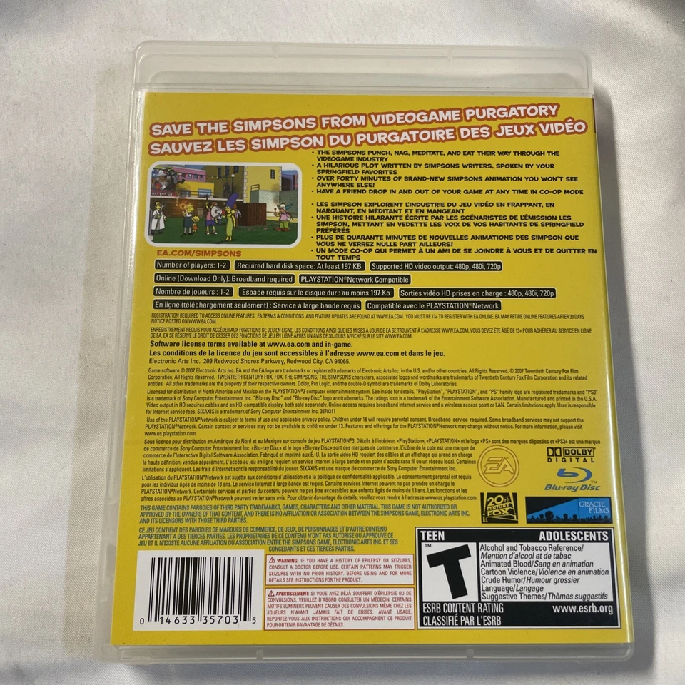The Simpsons Game (Sony PlayStation 3, 2007) Tested No Manual PS3 Tested Works - Image 2 of 4