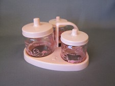 Vintage Anchor Hocking Fire King PINK Baby Caddy Lidded Girl Jar Round the Clock