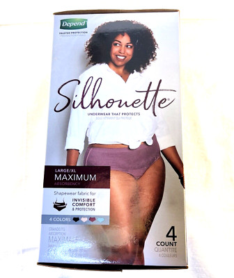 Women Depends Silhouette Medium Maximum Underwear, 4 count, 4 colors.