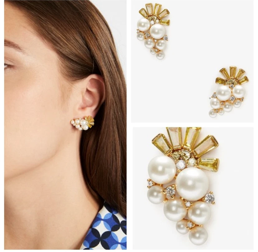 kate spade new york blooming bling leather asymmetrical earrings pearl navy  | Asymmetrical earrings, Earrings, Bling