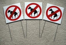 3 NO DOG POOP Coroplast Signs with Stakes 8"x8" New White