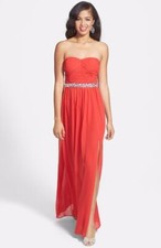 Hailey by Adrianna Papell Shirred Beaded Gown Dress Sz 6 Cardinal