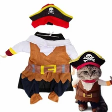 Funny Pet Cosplay Clothes Pirate Costume Dog Puppy Cat Suit w/ Hook Halloween US