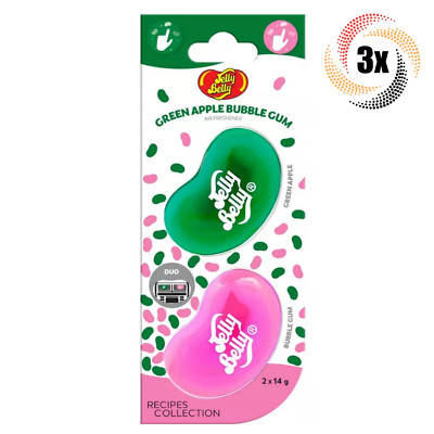 3x Packs Jelly Belly Duo Green Apple Bubblegum Scented Car Vent Air Freshener