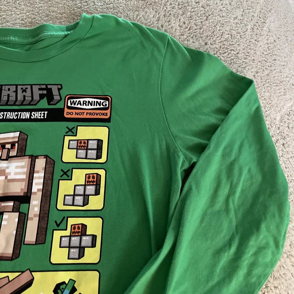 Minecraft Boys Green Iron Golem Zombie Long Sleeve Shirt XL 16-18 - Image 3 of 4