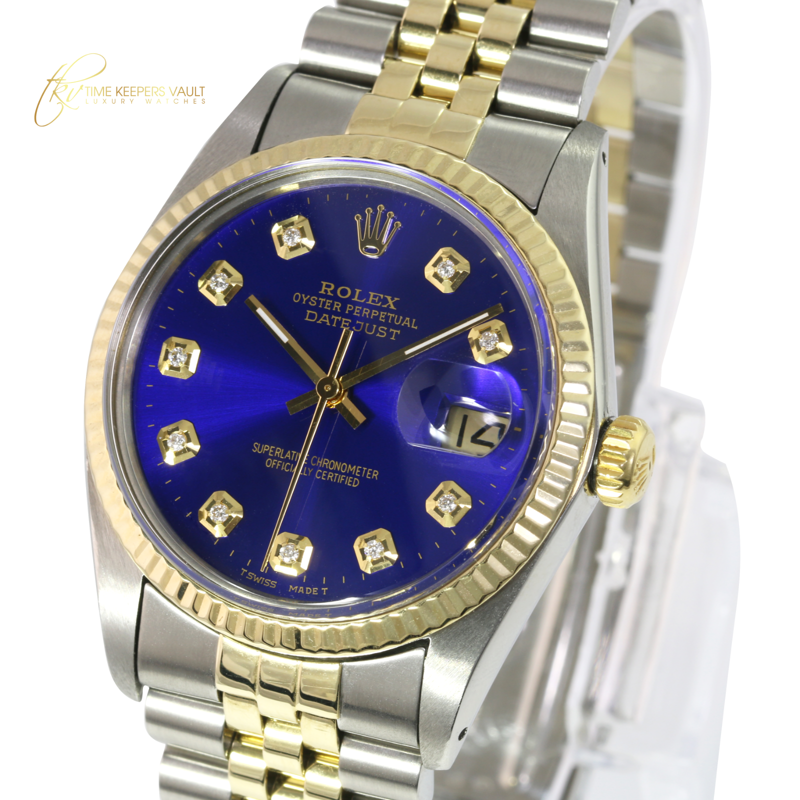 Rolex Mens Datejust 16013 Two-tone 36mm Blue Diamond Dial 18K Gold Bezel Watch | eBay