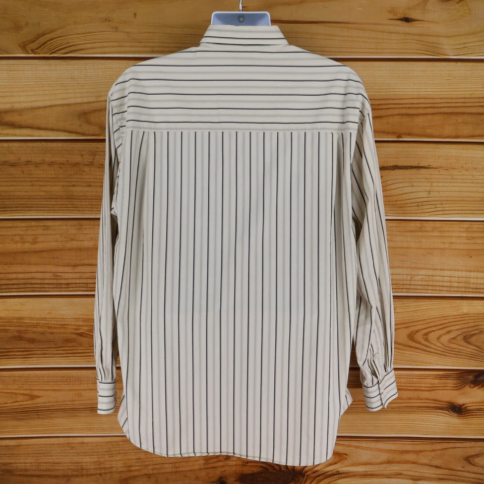 Haggar Dress Shirt Mens Size XL Ivory Striped 100% Cotton Non-Iron Point Collar - Image 2 of 4