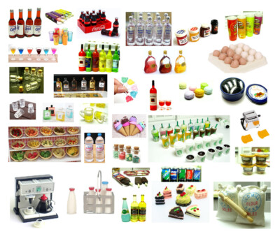 Lot Doll House Food Drink Wine Cup Bottle Glass Fruit Jam Jar Cake Milk Cola Can