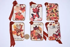 6~Primitive~Fall~Autumn~Blessings~Leaves~Linen Cardstock~Gift~Hang~Tags