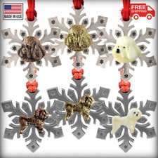 Pewter Bichon Frise Snowflake Christmas Tree Ornaments, Made in the USA
