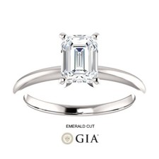 0.90 Carat GIA Certified Emerald Cut Diamond Ring in 14K Gold (GIA certificate)