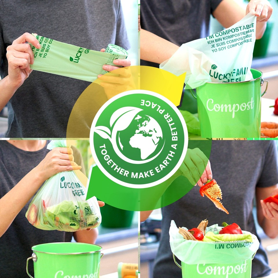 Lucky Family Green Compost Bags for Kitchen Countertop Bin 1.3 gallon