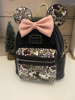 Neu Disney Parks Loungefly Mini Rucksack Minnie Maus Leopard rosa/grün/schwarz