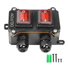 Waterproof On Off Toggle Switch Double Switch/Outlet with Red Light Rocker Bu...