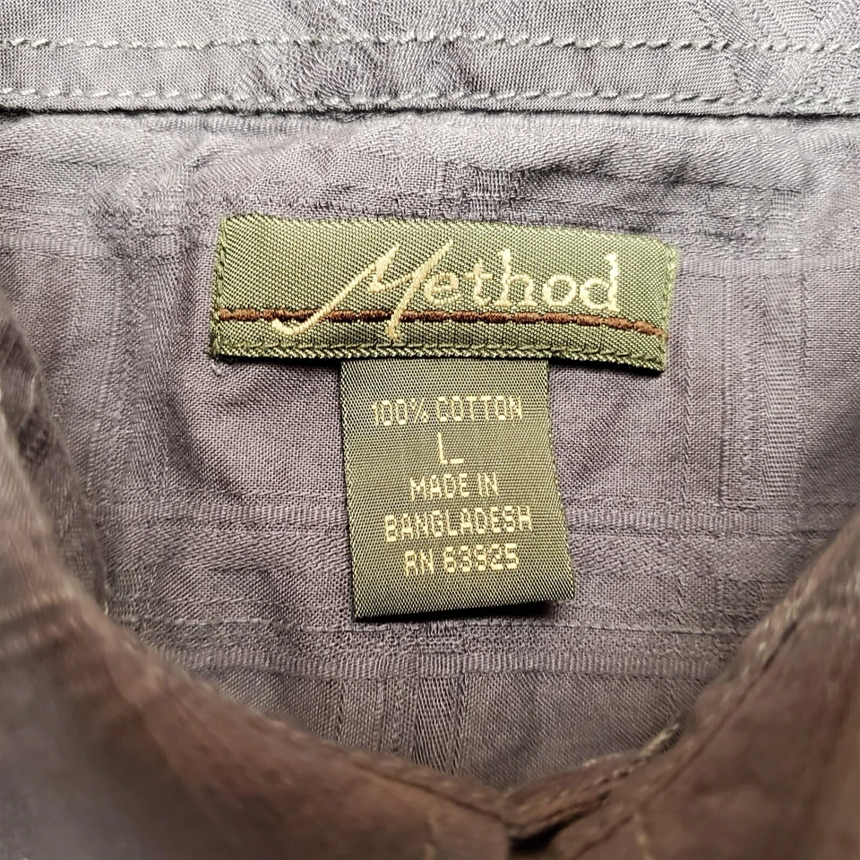 Camisa Method Para Hombre Grande Azul 100% Algodón Texturizado Cuadros Manga Corta Informal Foto 3 de 4