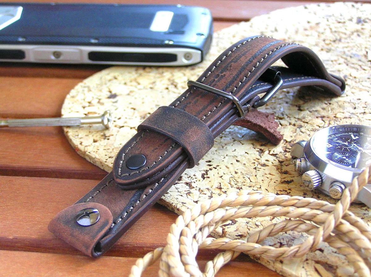 20mm Brown MILITARY GENUINE LEATHER WATCH BAND WW2 AVIATOR PILOT