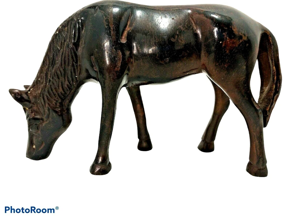 Estatua escultura caballo tallada en bronce 6"x4"x2" mediados de siglo moderna Foto 3 de 4