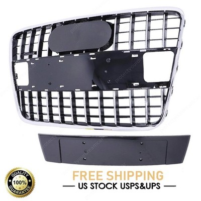 Front Bumper Radiator Vent Mesh Grille Gloss Black+Chrome For 2010-2015 Audi Q7