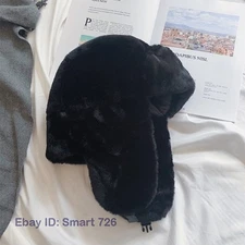 Unisex Ushanka Trapper Hat Faux Fur Fluffy Windproof Soft Ski Cap Thicken Winter