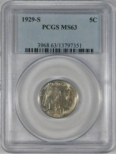 1929-S 5c BU Indian Head Buffalo Nickel Coin PCGS MS63