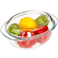 3.5L Glass Casserole with Glass Lid, Oval Clear Microwavable Glass Bowl With ...