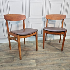 Vintage Vinyl Dining Chairs - Mid Century Upholstered Seats Pair Retro Ply Back