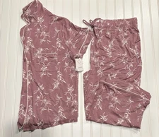 Auden Womens Cloud Knit Notch Collar Top & Cropped Pants Pajama Set XXL Pink