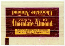 1940s Tom's Chocolate Almond 10c candy bar wrapper - Tom Huston Columbus Georgia