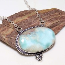925 Silver Plated Huge Larimar Necklace 18