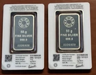 100 Grams of 999.9 fine Silver MMTC PAMP Certified Bars (2 Bars of 50 Grams ea.)
