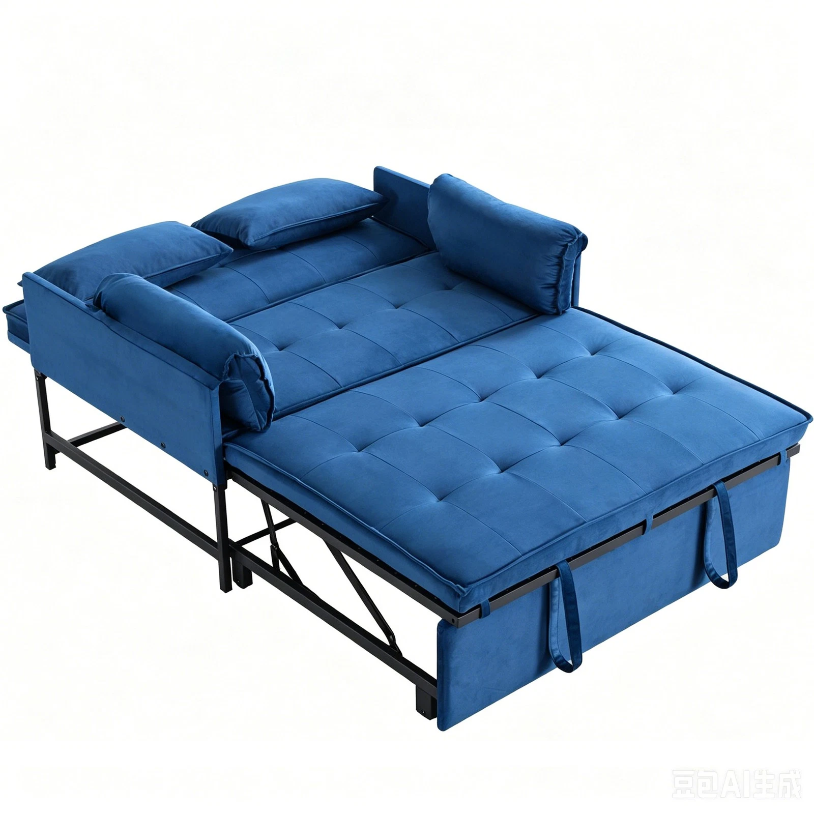 Navy Blue Velvet Pull-out Sleeper Sofa Bed Loveseat 5-Position Recline 2 Pillows