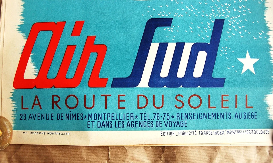 Affiche d’aviation de 1948 lignes aériennes Air Sud (Air France avion DC6 dc7) - Photo 2/3