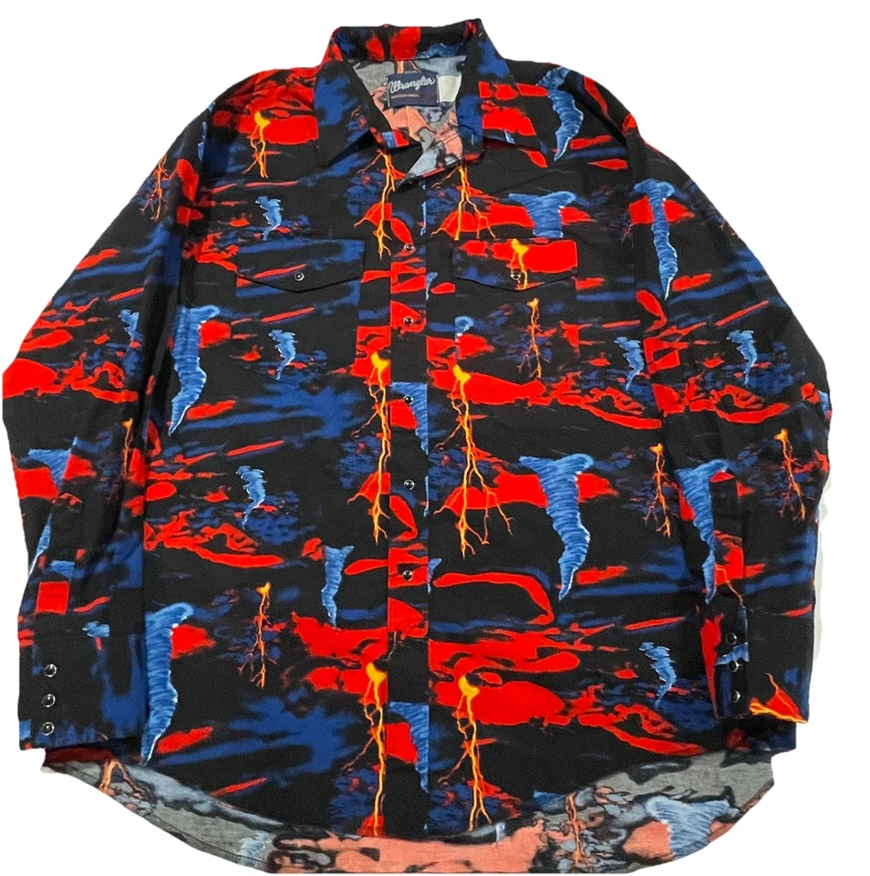 Camisa Wrangler Tornado & Lighting Vintage Años 90 Botón Talla XL Rara Multicolor  Foto 4 de 4