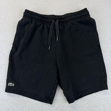 Lacoste Sport Shorts Mens Small Black Fleece Sweat Logo Drawstring Athletic Gym