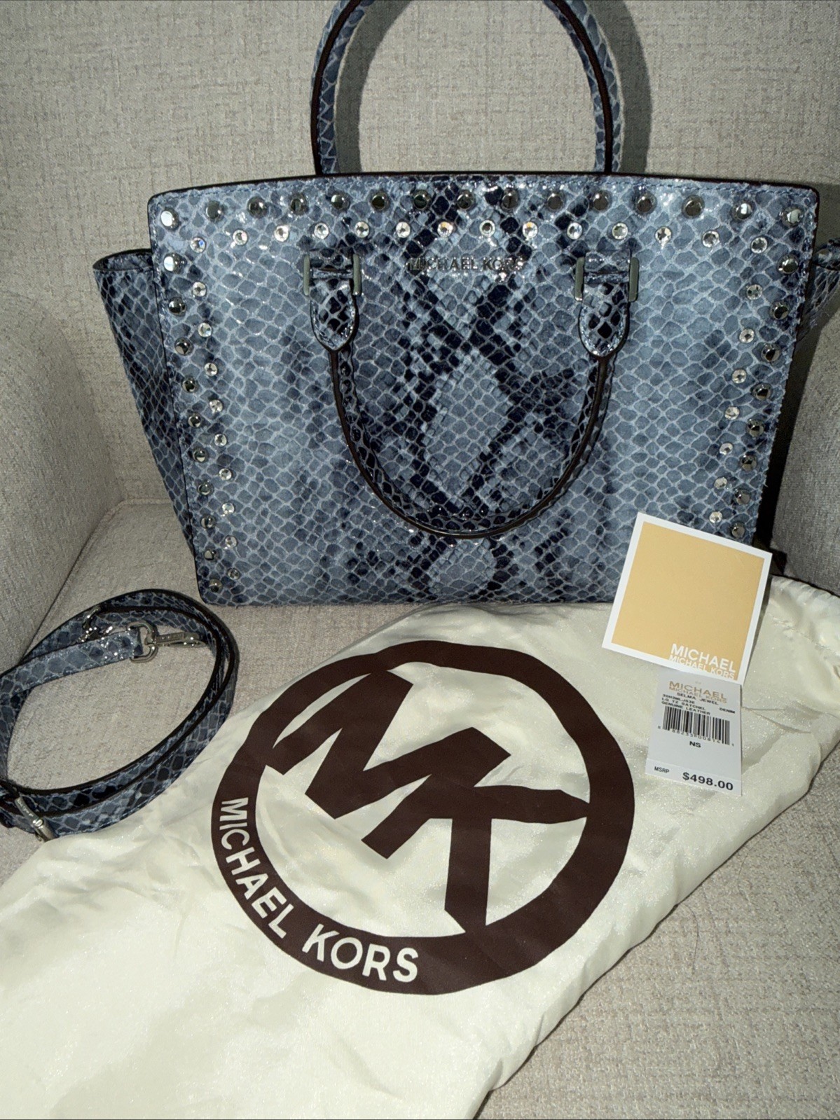 MICHAEL KORS LARGE SELMA BLUE PYTHON - image 1