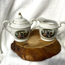 Vintage Fairyland China Japan Cream and Sugar Set- Hand Painted Gold Trim *Rare*
