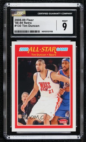 2008-09 Fleer 1988-89 Retro (Guarded by ) Tim Duncan LeBron James CGC 9 Mint HOF