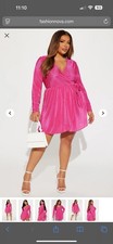 Fashion Nova Long Sleeve Plisse Mini Dress Womens Size XL Pink NWT