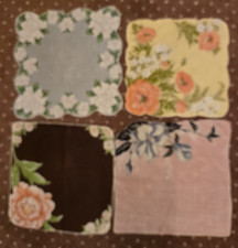 FOUR Vintage Special Floral Hankies Poppies Gardenias Daisies 12-14"