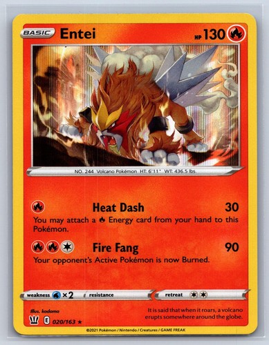 Entei 020/163 Holo Rare Battle Styles Pokemon Near Mint