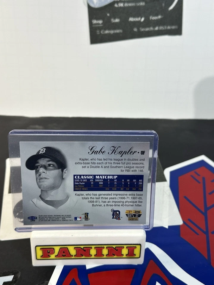 Fleer Showcase Gabe Kapler 1999 pieza de exhibición asiento 1 fila 37 Tigers 914/1500 Foto 2 de 2