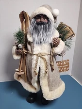 Santa Claus African American Black Father Christmas Rustic W/ Ski & Presents 21i