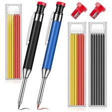 2X Long Nose Deep Hole Mechanical Woodworking Carpenter Pencils with 18 Refills